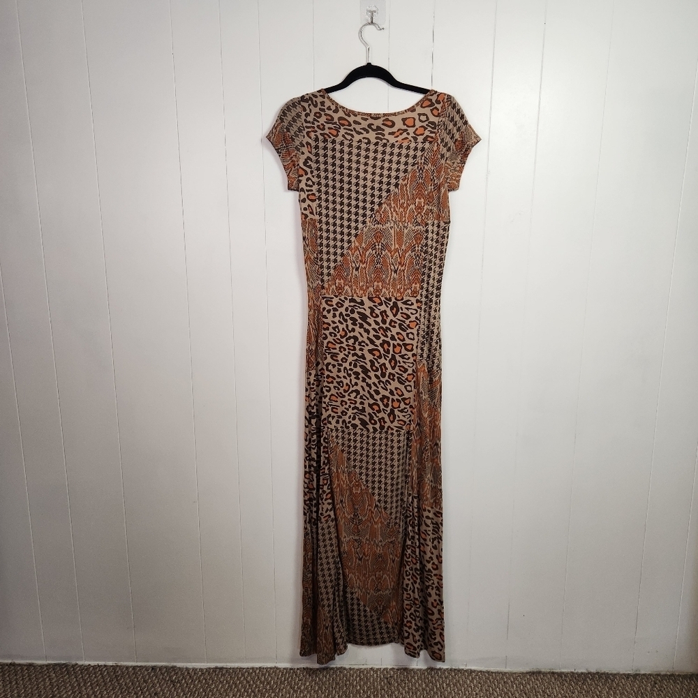 Chan Luu Patchwork Leopard Animal Print Maxi Dress Bodycon Short Sleeve Small - Picture 5 of 11